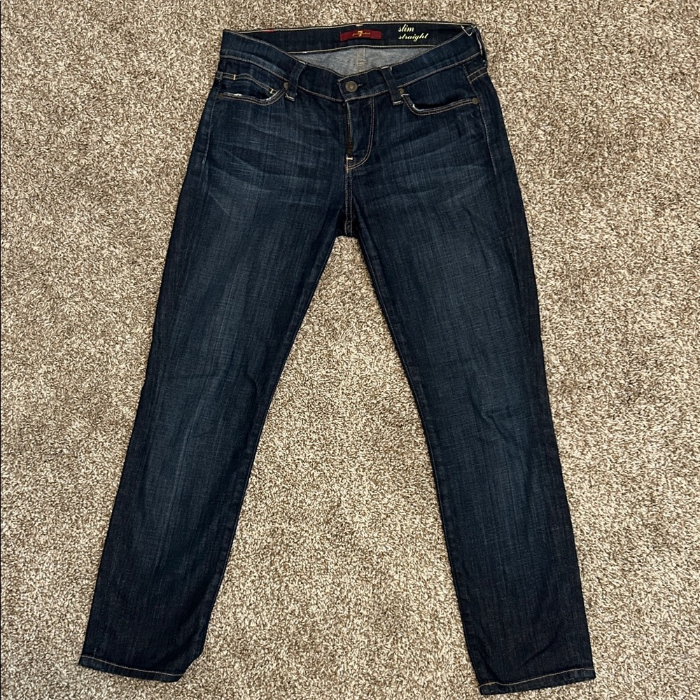 7 For all Mankind: Brand Dark Indigo Slim Straight Jeans